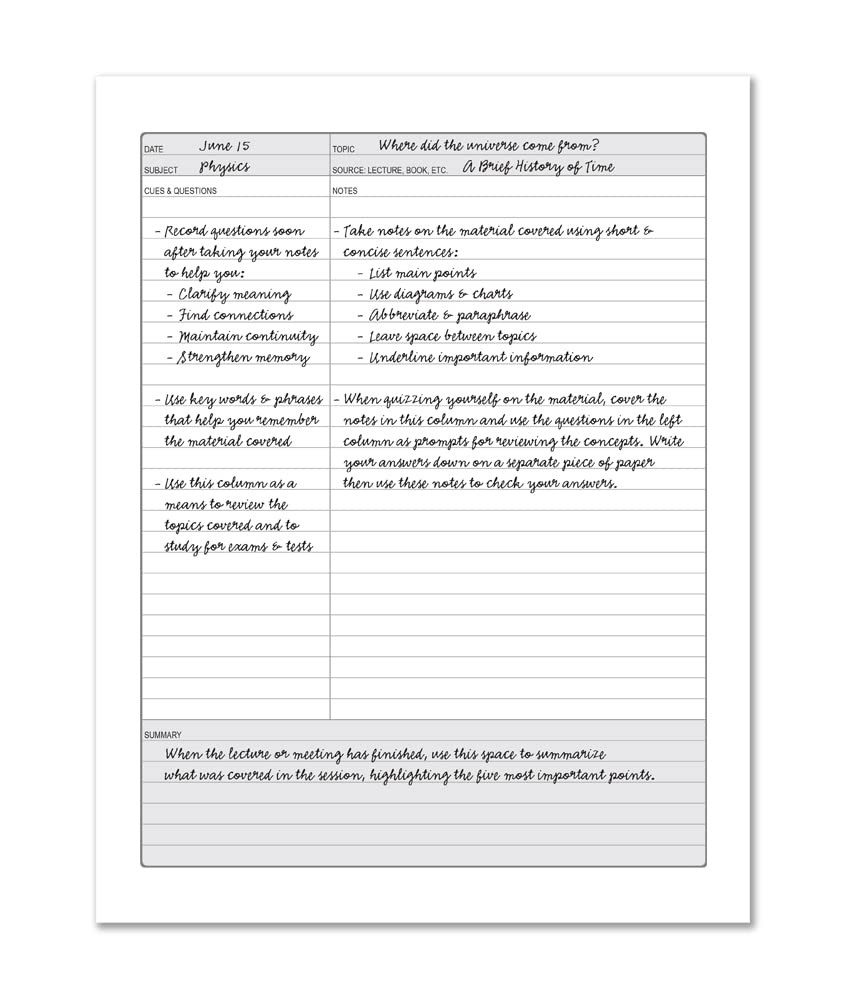 BookFactory Universal Note Taking System (Cornell Notes) / 8.5" x 11"