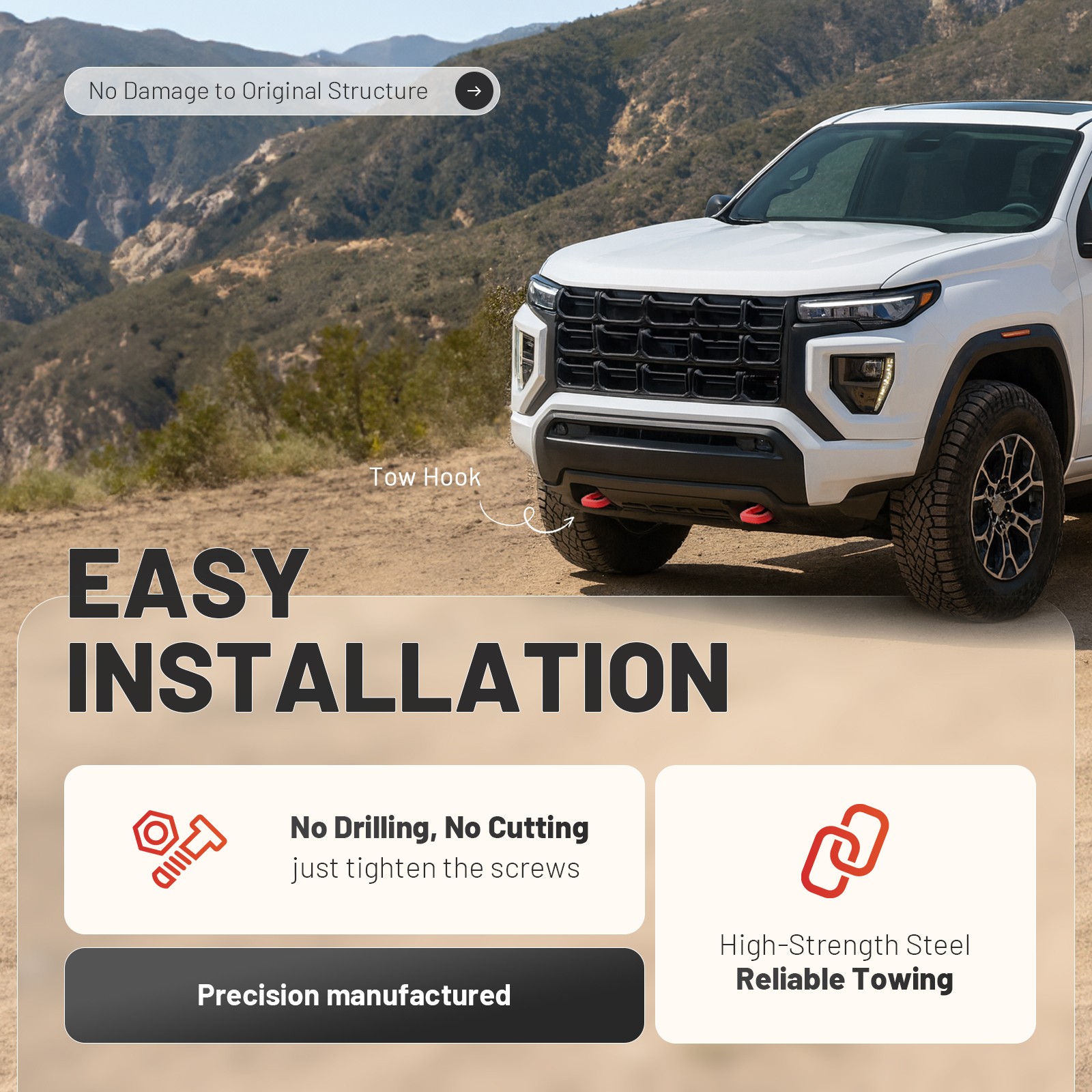 #85137122 Pair Front Recovery Tow Hook For Chevy Colorado 23-26 GMC Canyon 23-26