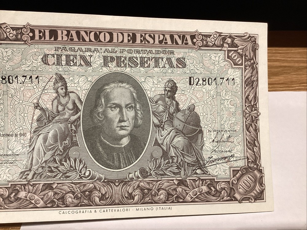Spain 1940 100 Pesetas Pick 118A AU+ Consecutive 2 Notes