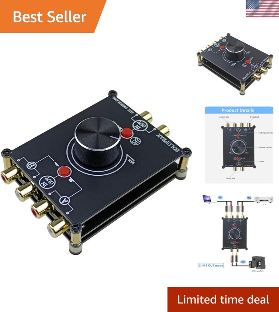 Elegant 2-Way RCA Switch Selector - Audio Splitter with Mute Function