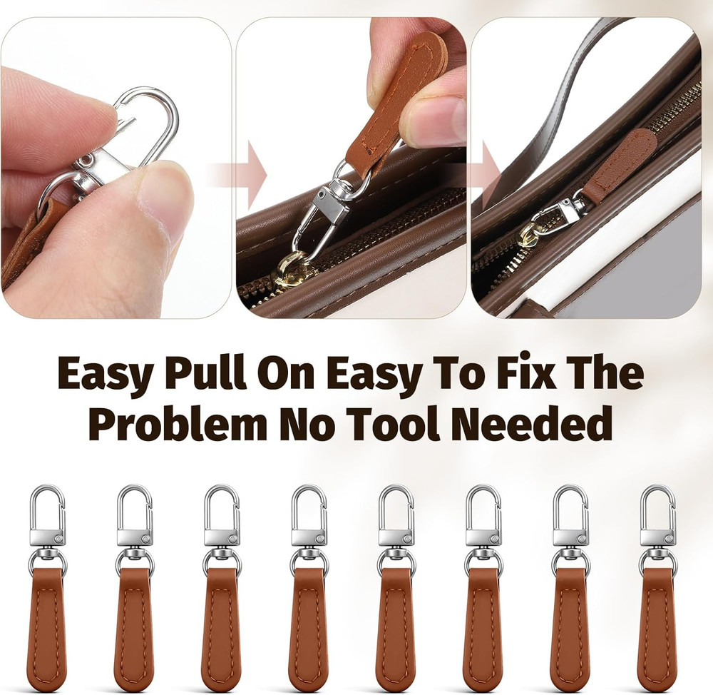 6 PCS Zipper Pulls for Purses, Detachable Leather Zipper Handle Replacement Port
