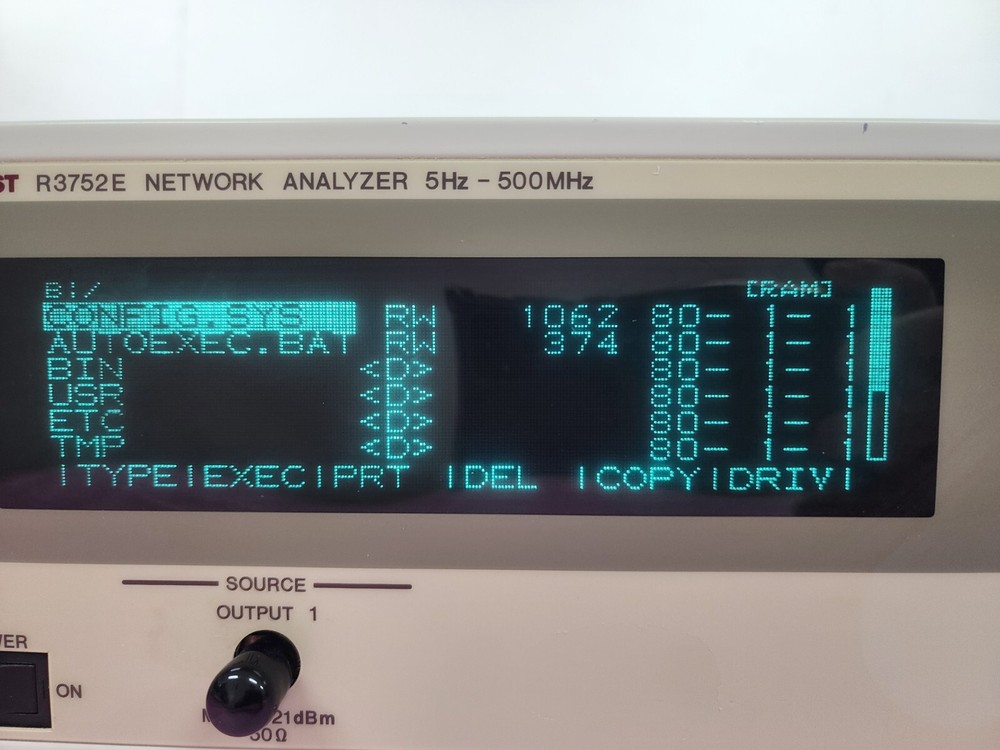 ADVANTEST R3752E Network Analyzer 5 Hz to 500 MHz, Output 1, Input A(Receiver)