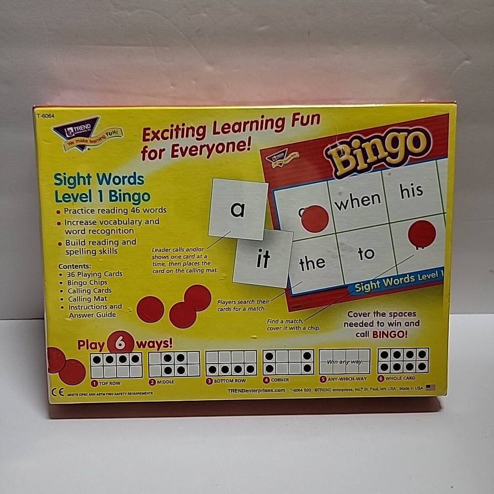 TREND Sight Words Level 1 Bingo Game New
