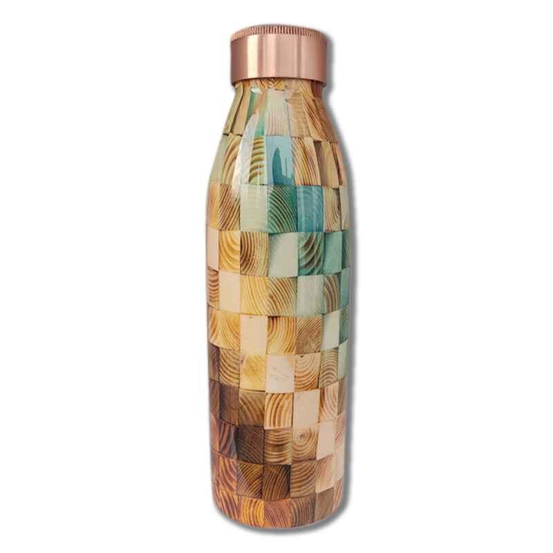 Wood finish copper water bottle 600ml