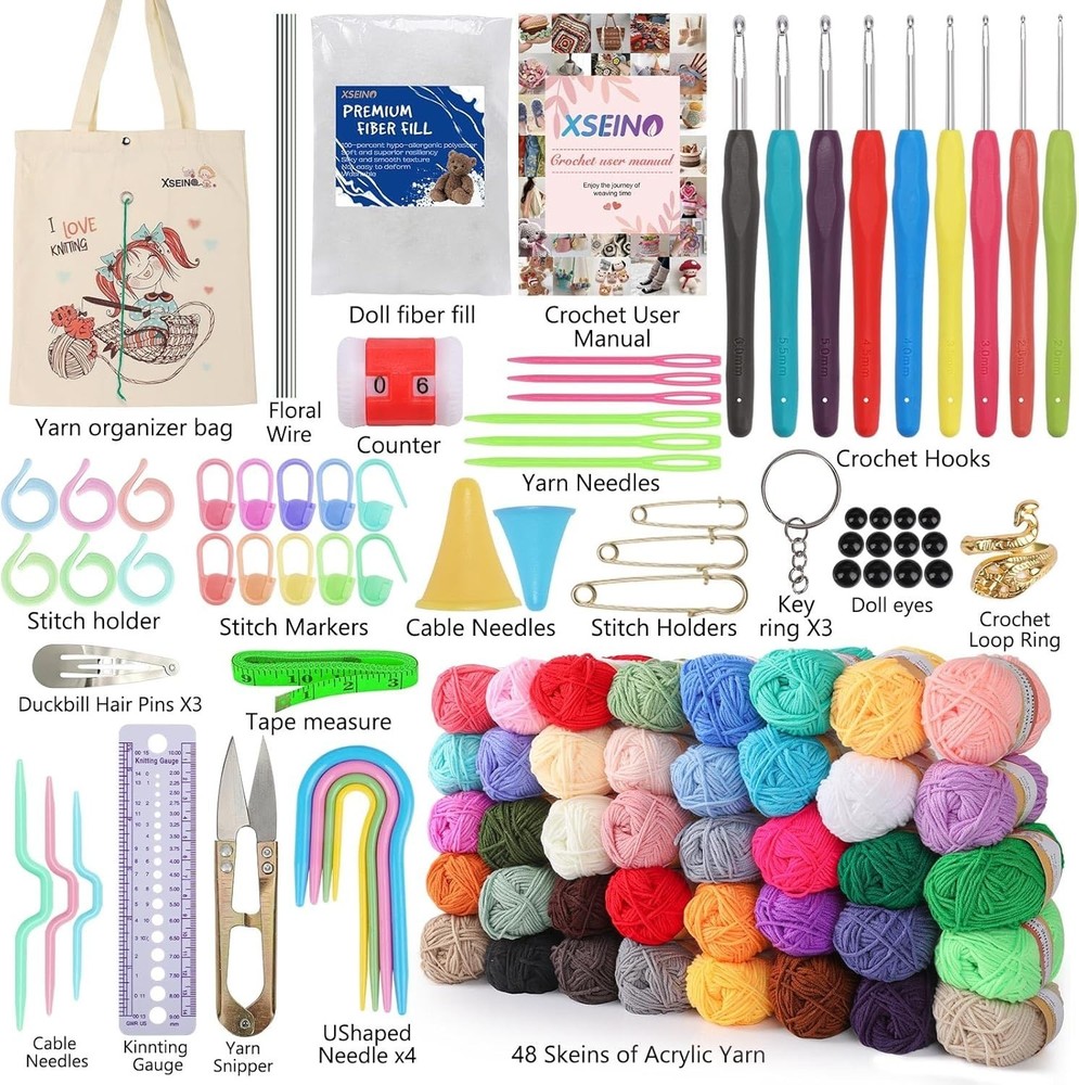 Crochet Kit with Crochet Hooks Yarn Set - Bundle Includes 40 Colors Crochet ...