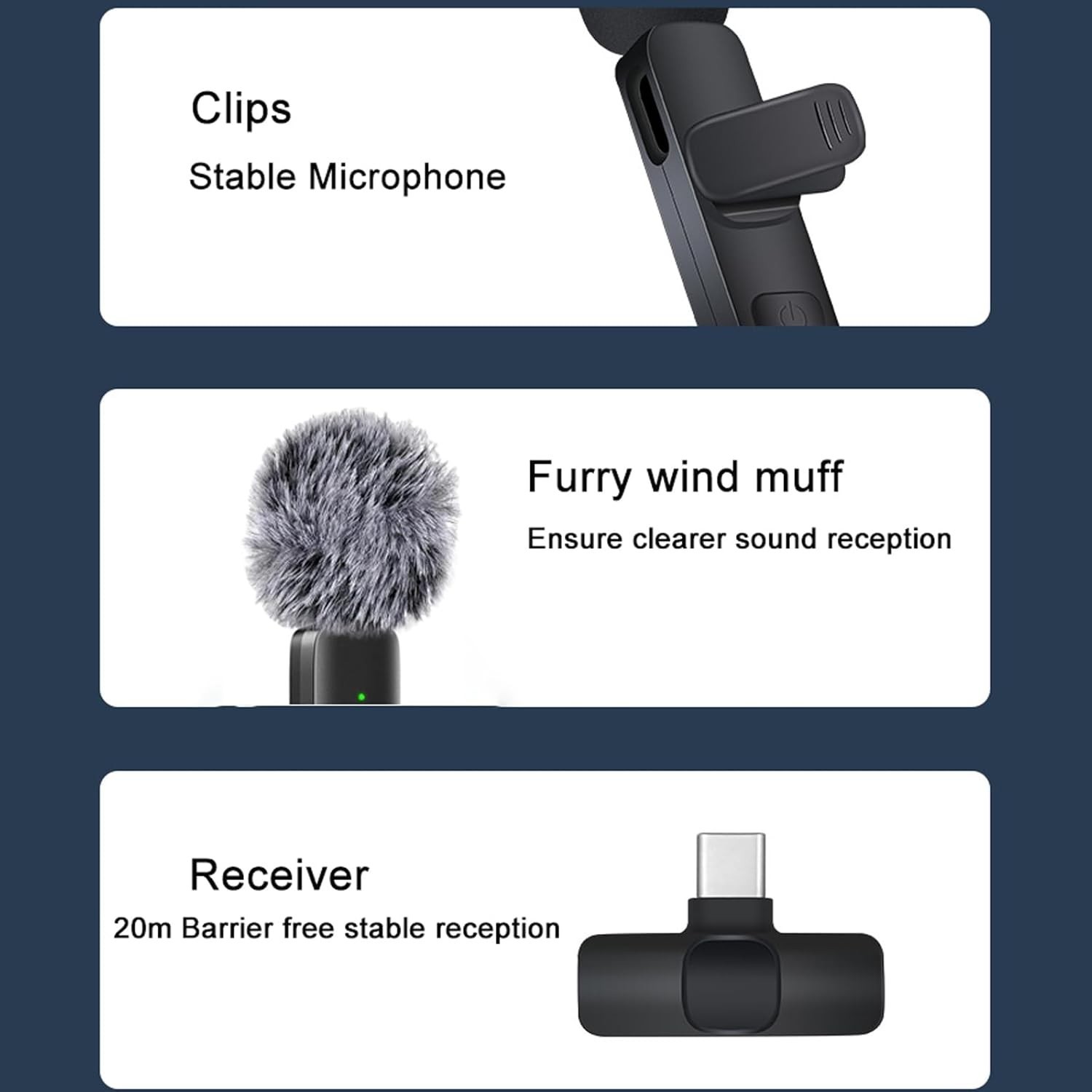 Wireless Microphone Mini Mic for iPhone/Android Phone, LED Display Lavalier Micr