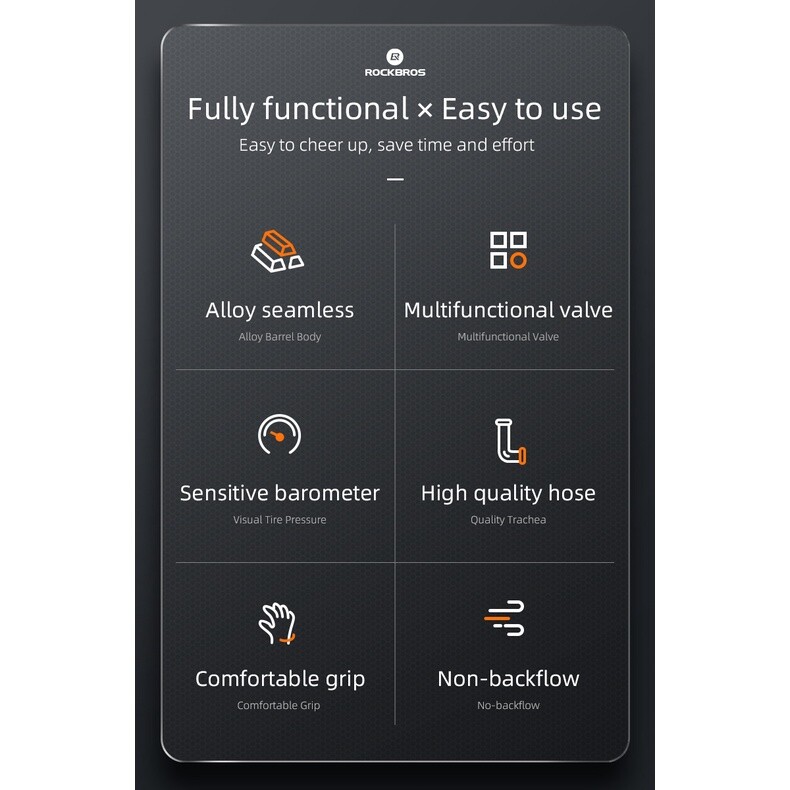 ROCKBROS Bike Pump High Pressure 160Psi Schrader Presta Valve Barometer Inflator