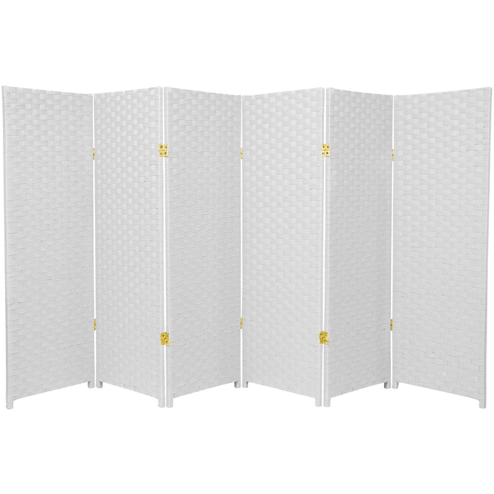 4 ft. Short Woven Fiber Folding Screen - White - 6 Panel