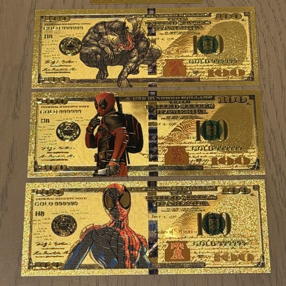 Spider-Man, Daredevil, And Venom 100 Bill Gold plated Banknotes - Authentic Cert
