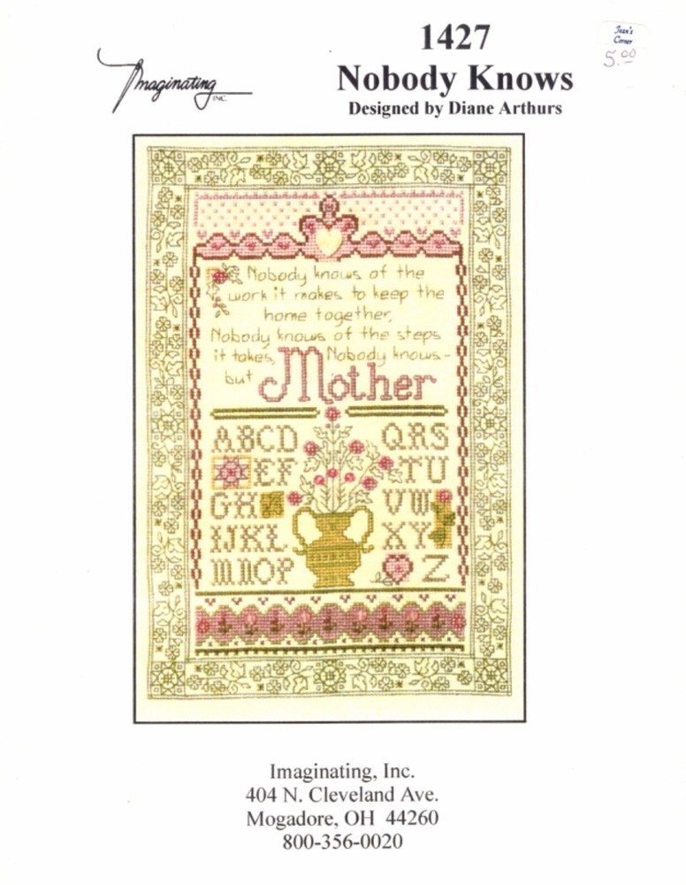 NOBODY KNOWS SAMPLER, Imaginating Embroidery Pattern 1427