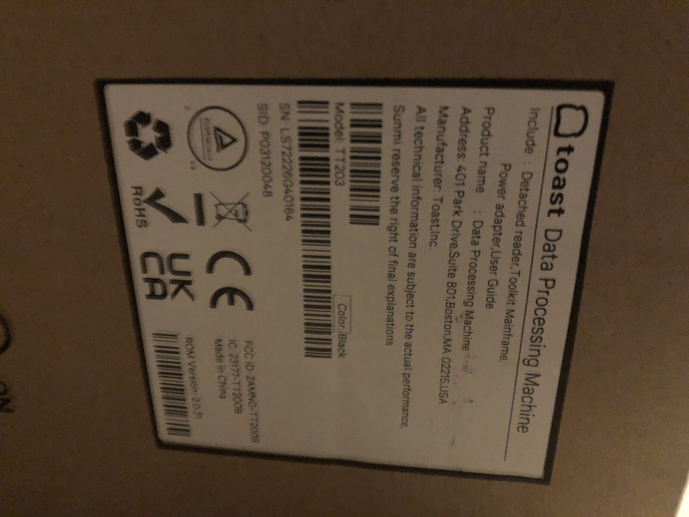 New Toast Flex Terminal POS Data Processing System Model TT203 (No Tap Box)