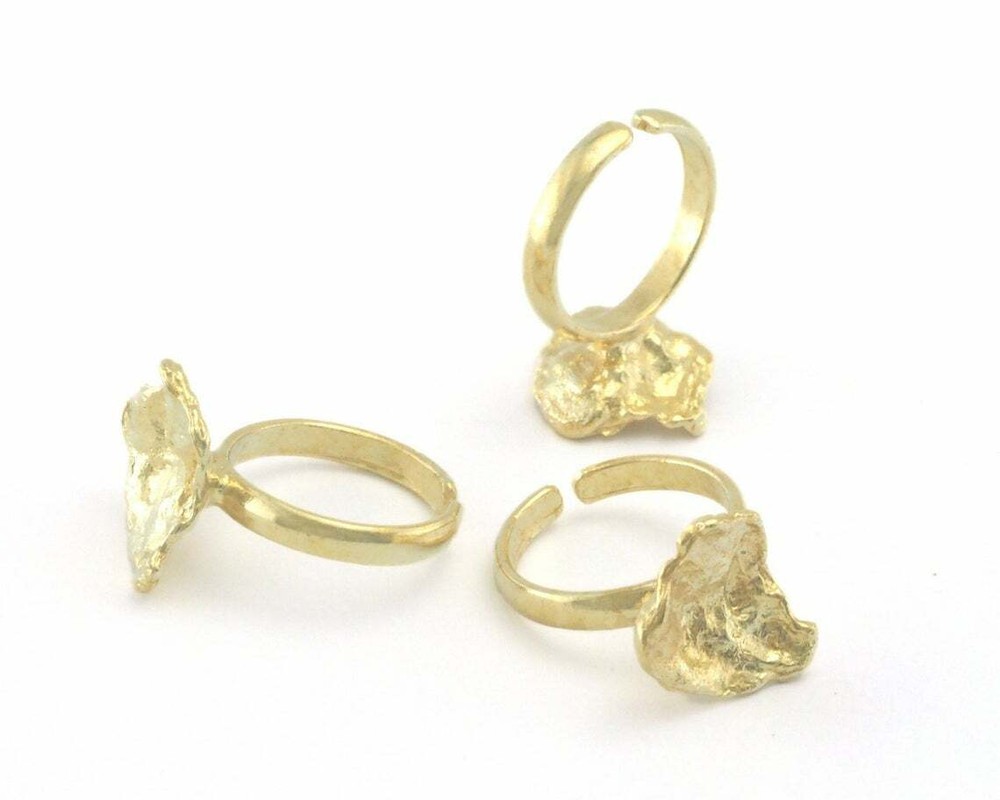 Leaf Adjustable Ring Organic Shape Raw brass (6 - 8US inner size ) OZ4344