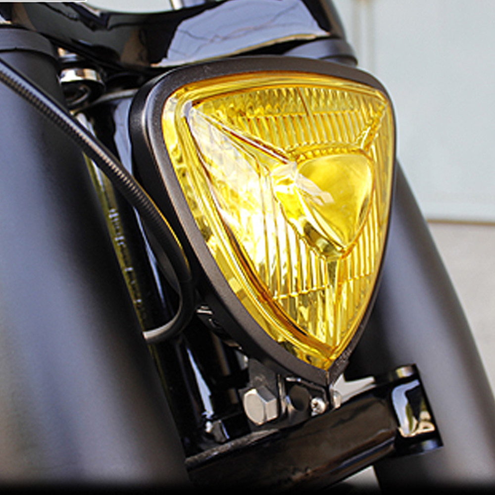 Chrome Motorcycle Triangle Headlight Lamp Flat Back For Harley Chopper Bobber