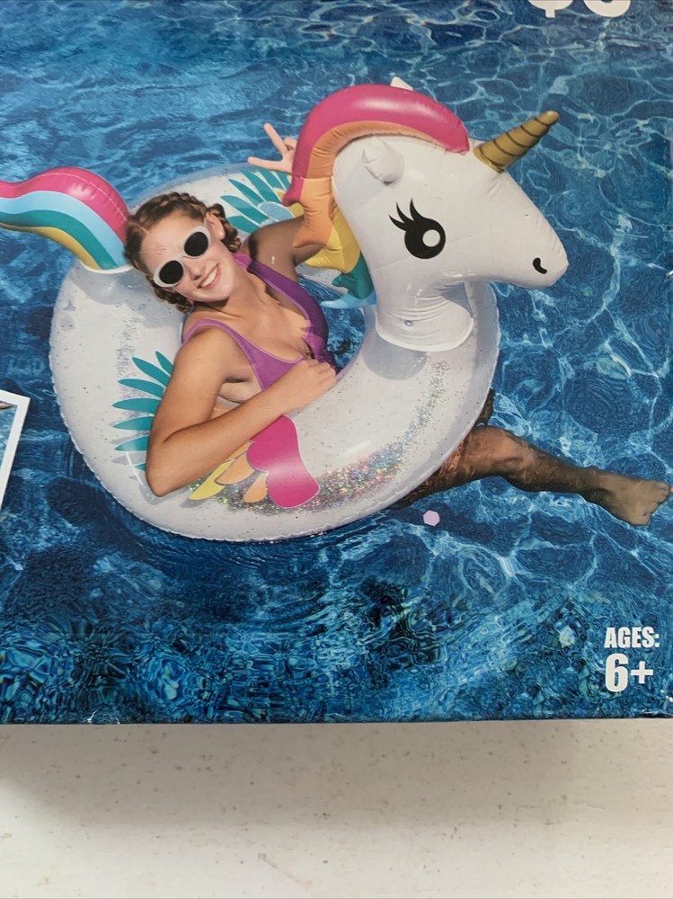 NIB 35" Unicorn Glitter Inflatable Inner Tube Pool Lounge Float
