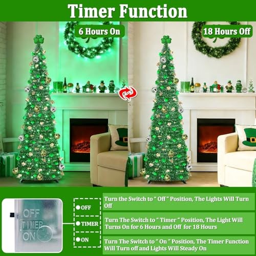 Timer & Shamrock - St Patricks Day Decorations, 5Ft Lighted St Patricks Green