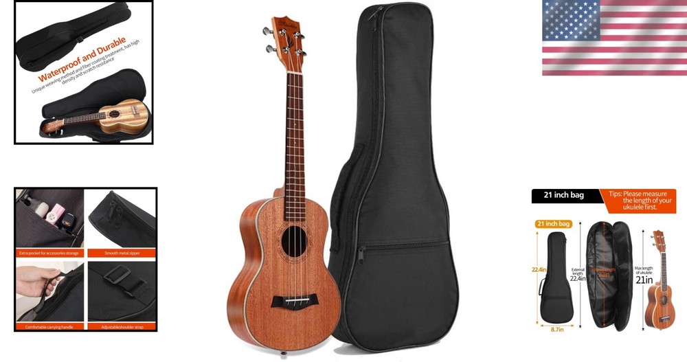 21in Ukulele Case, Waterproof Durable Ukulele Padded Bag with Adjustable Stra...