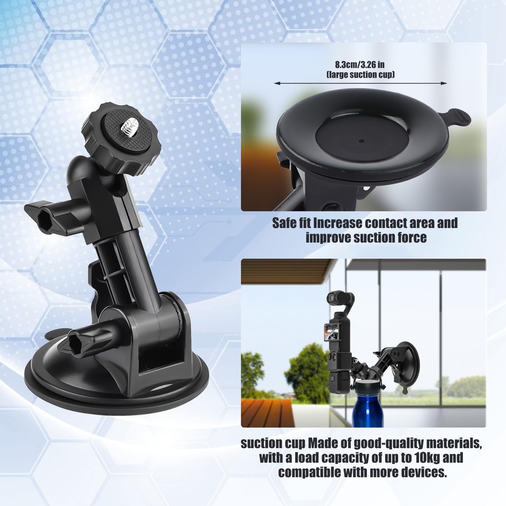 BOXOB Suction Cup for DJI Osmo Pocket 3 Car Mount, Windshield Window M, black