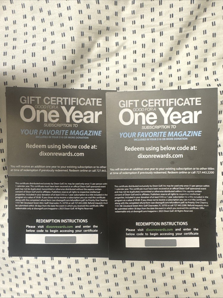 Dixon Golf Gift certificate