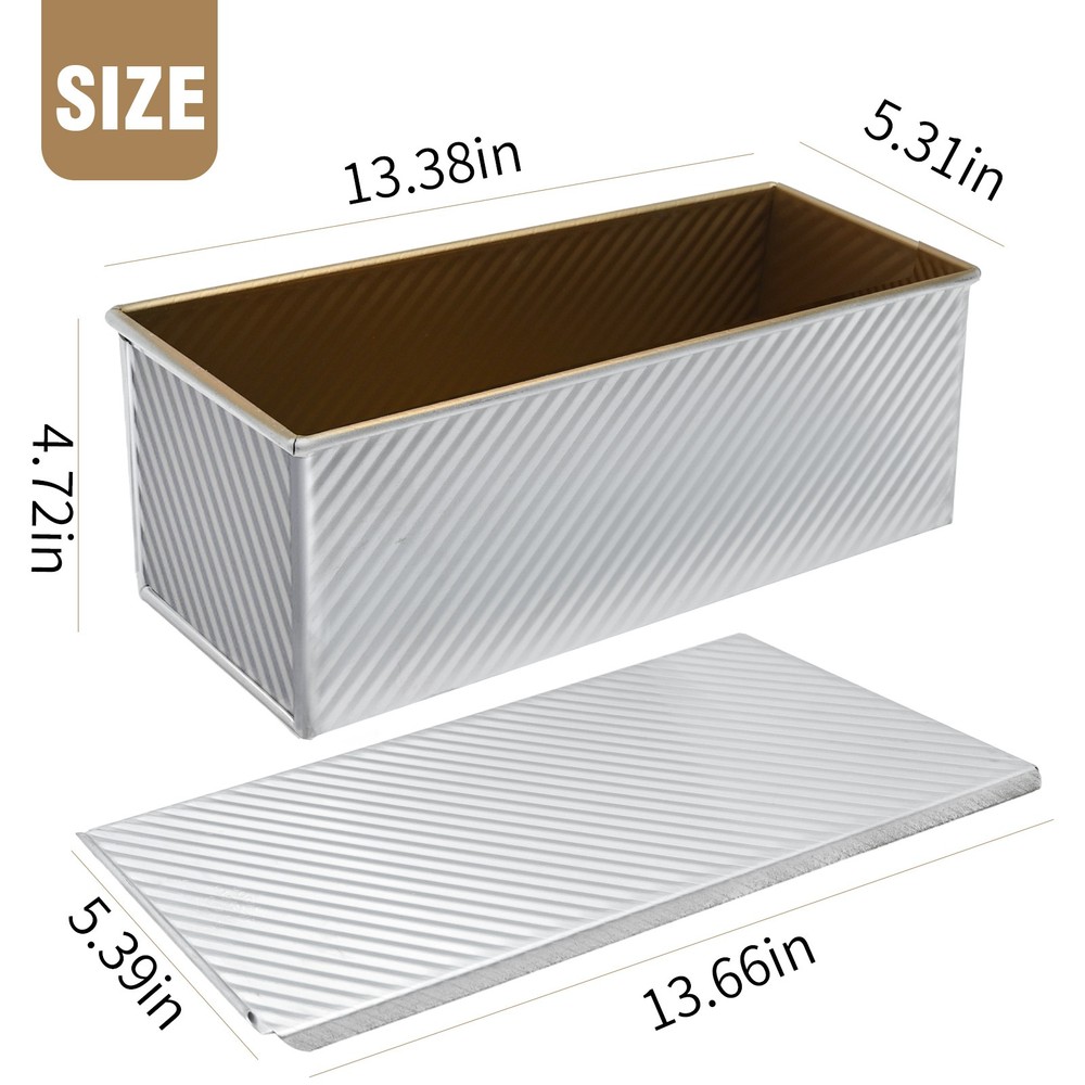 Large 2LB Non-Stick Pullman Loaf Pan Aluminized Steel Bread Mold with Lid