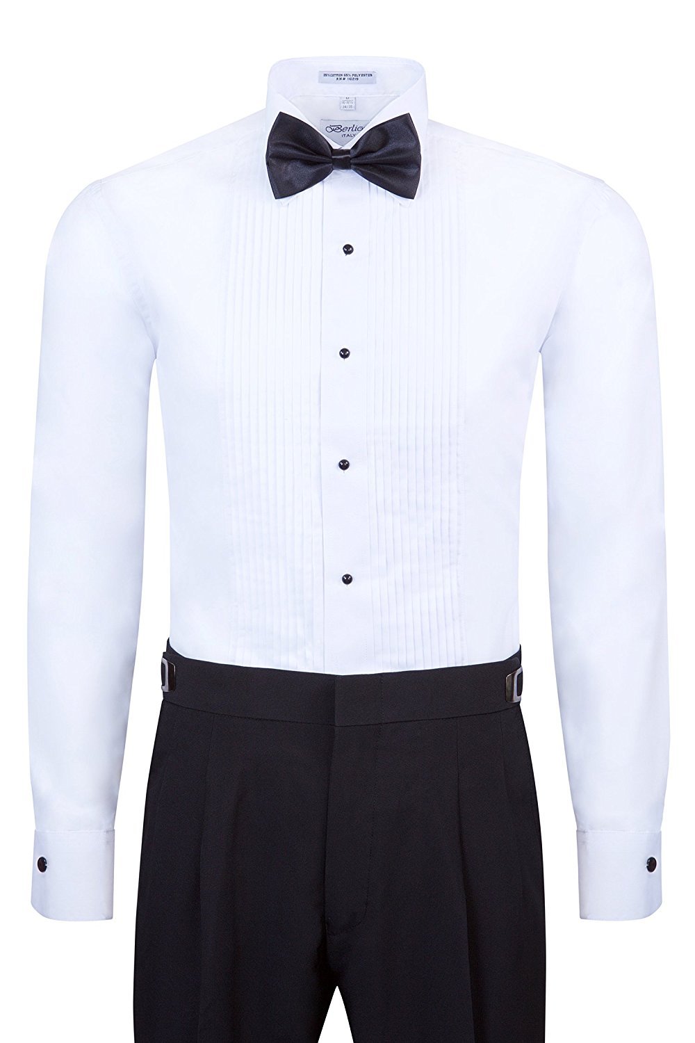 Berlioni Italy Men's Tuxedo Dress Shirt with Bow Tie, New
