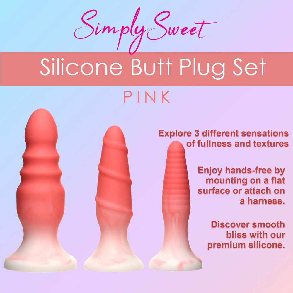 Anal Kits Silicone Butt Plug Swirled RIbbed Training Plugs Set Beginner-friendly