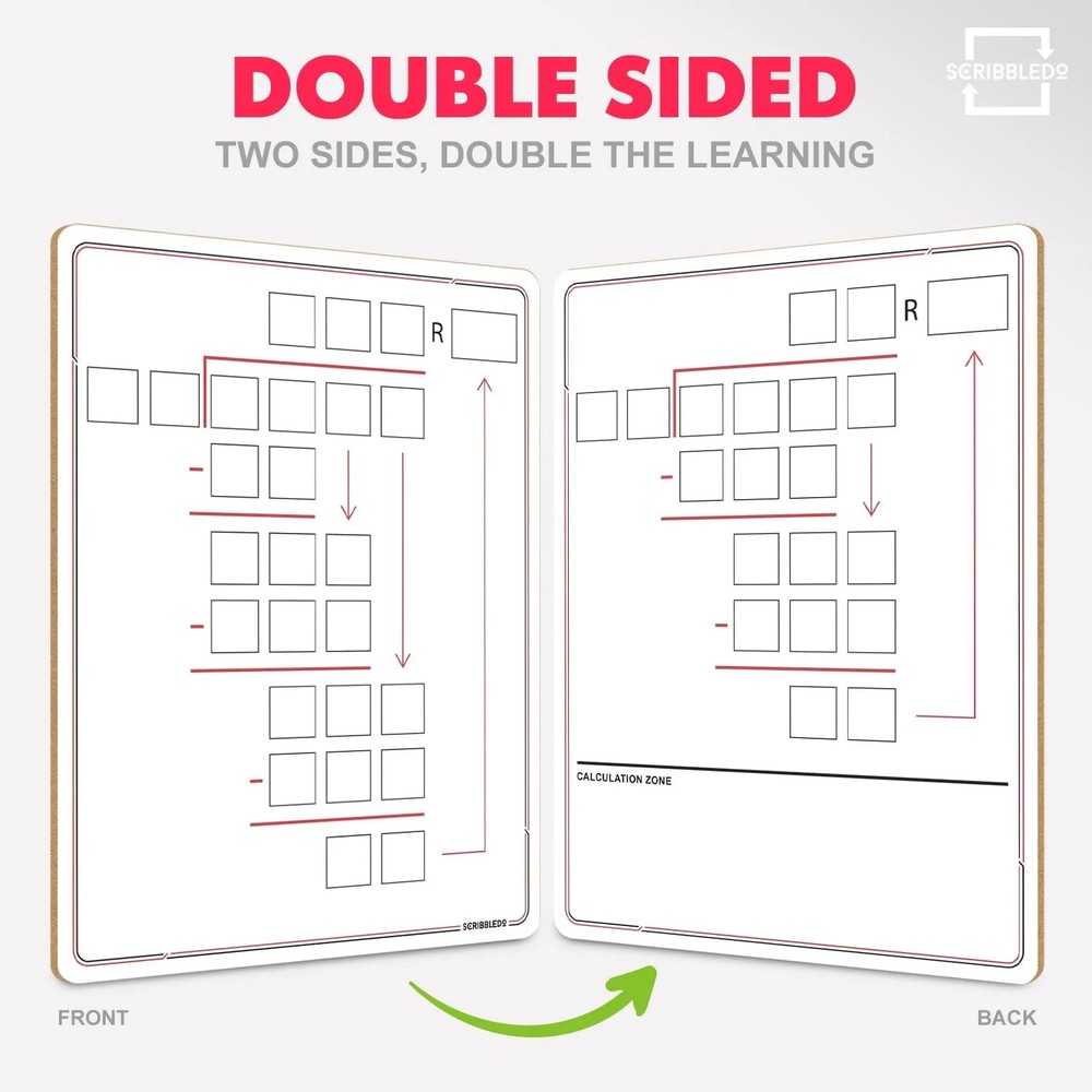 SCRIBBLDO 11"x14" Double-Sided Division Dry Erase Board Math Practice Whiteboard