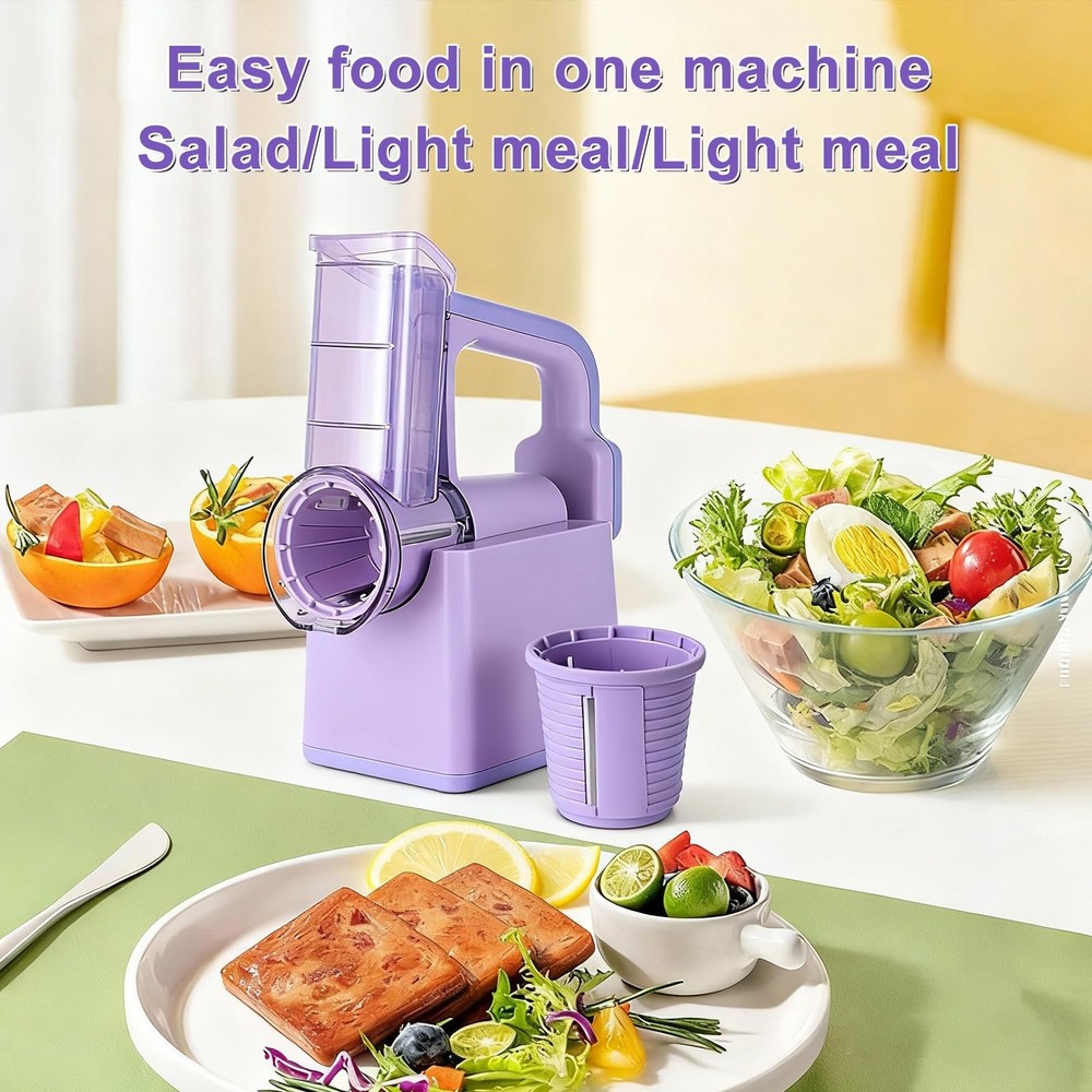 Kitchen Rotary Vegetable Chopper 3 Blade Cheese Shredder& 3 Interchangeable D...