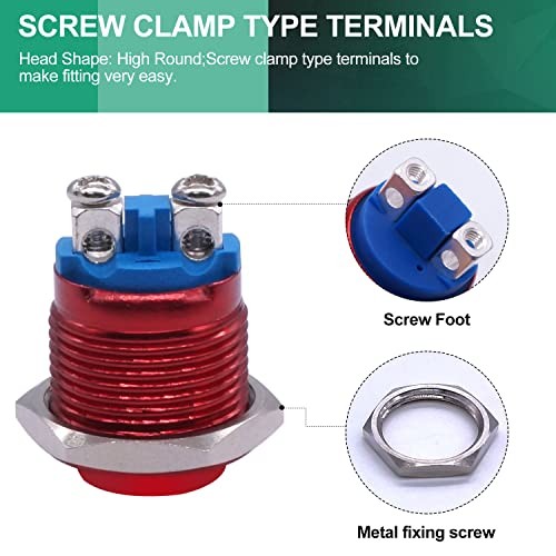 /16mm Waterproof Metal Shell Momentary Raised Top Push Button Switch Red