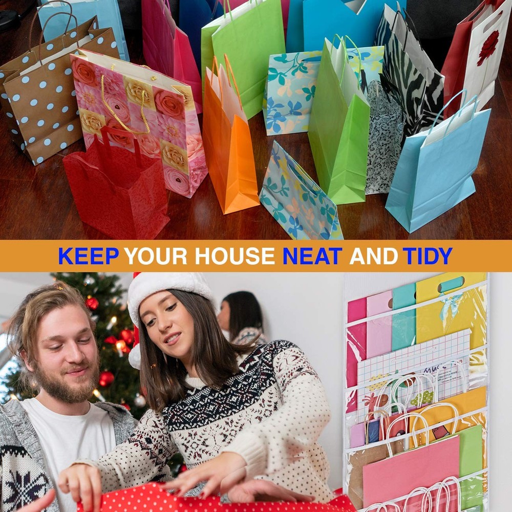 Hanging Double Sided Gift Bag Storage Organizer With Multiple Front And Back Poc