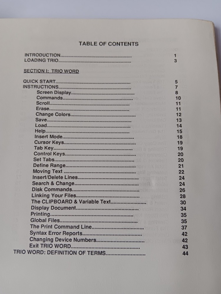 Trio The Integrated Word Processor Spreadsheet Database Manual Guide Softsync