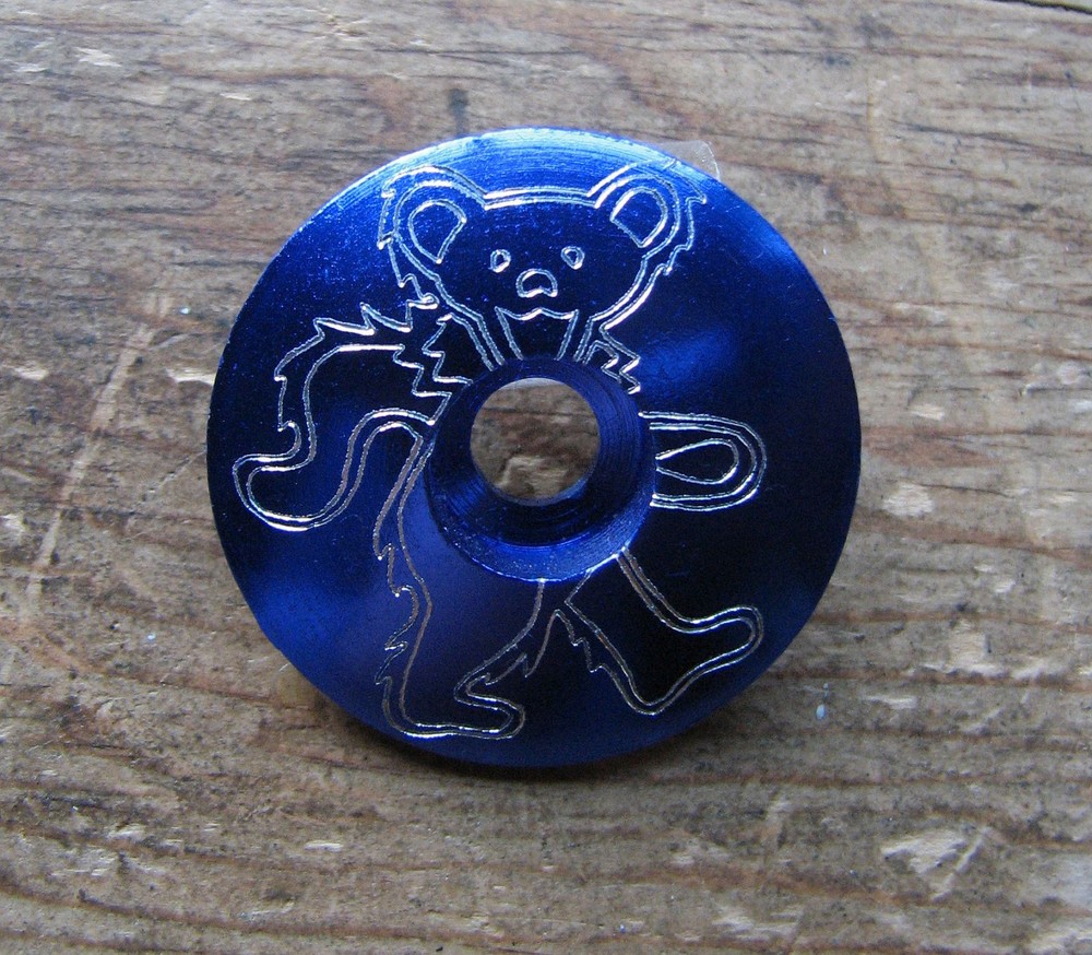 DANCING JERRY BEAR HEADSET STEM TOP CAP 1 1/8" ENGRAVED GRATEFUL DEAD BLUE