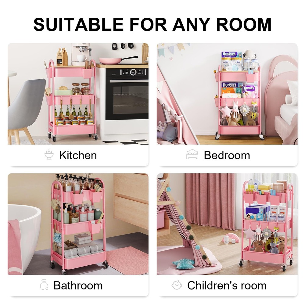 Rolling Cart Accessories, 6 Pack Pink Plastic Hanging Cup Holders, Rolling Ca...