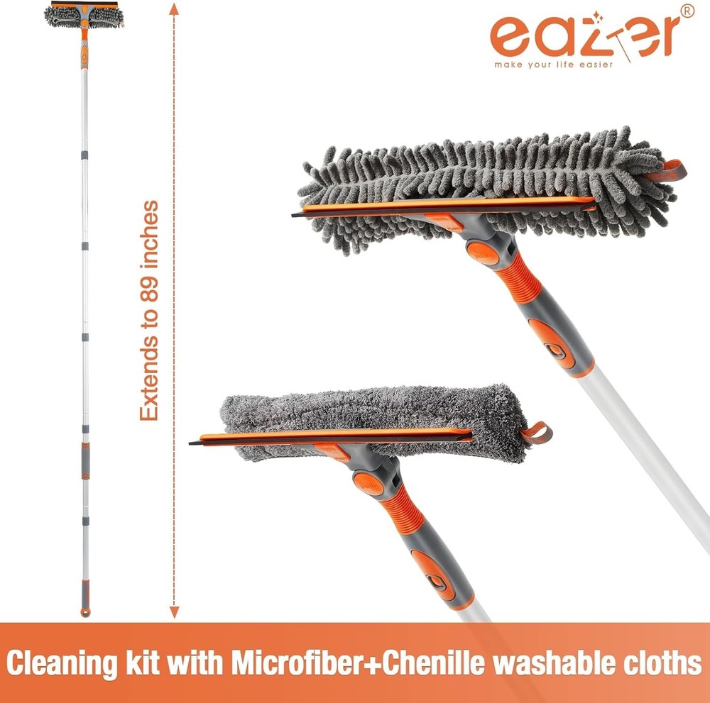 89'' Squeegee Window Cleaner 2 in 1 Rotatable Window Cleaning Tool Kit with E...