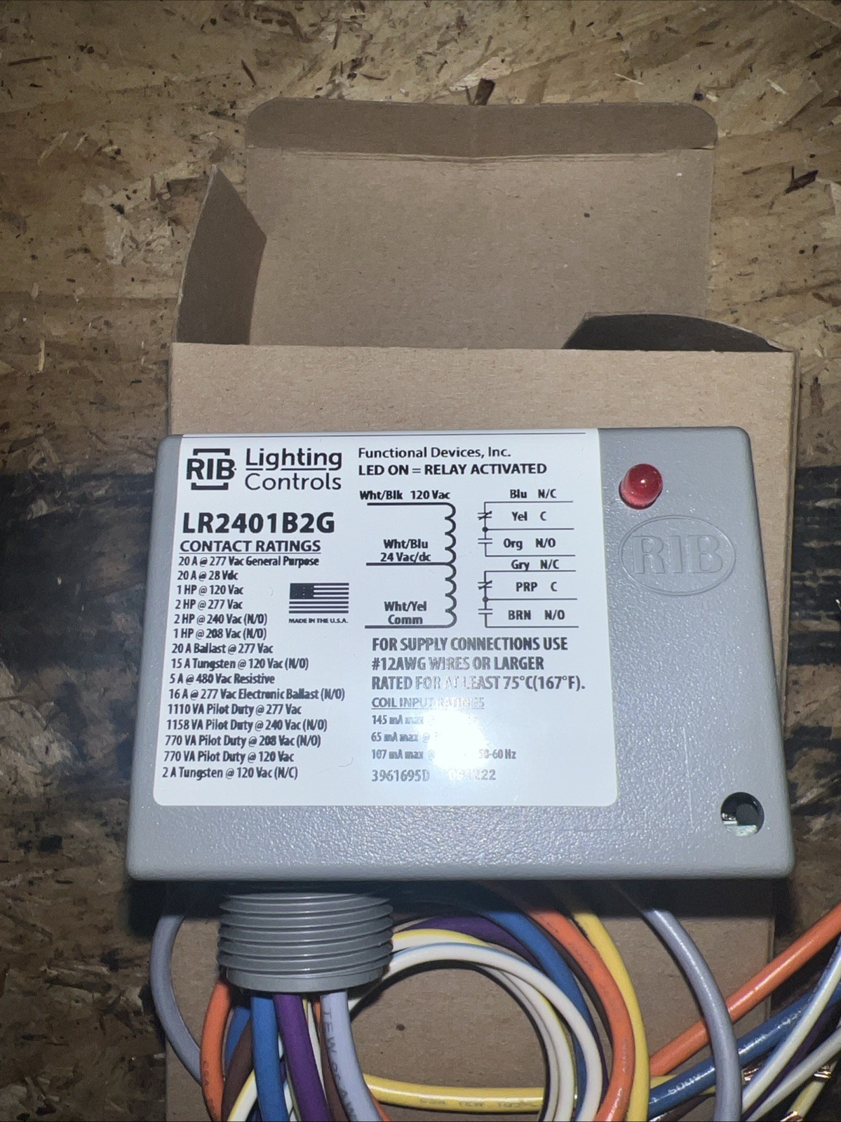 Functional Devices-Rib Rib2401b2g Relay, 20A, Dpdt, 24Vac/Dc/120Vac Controls