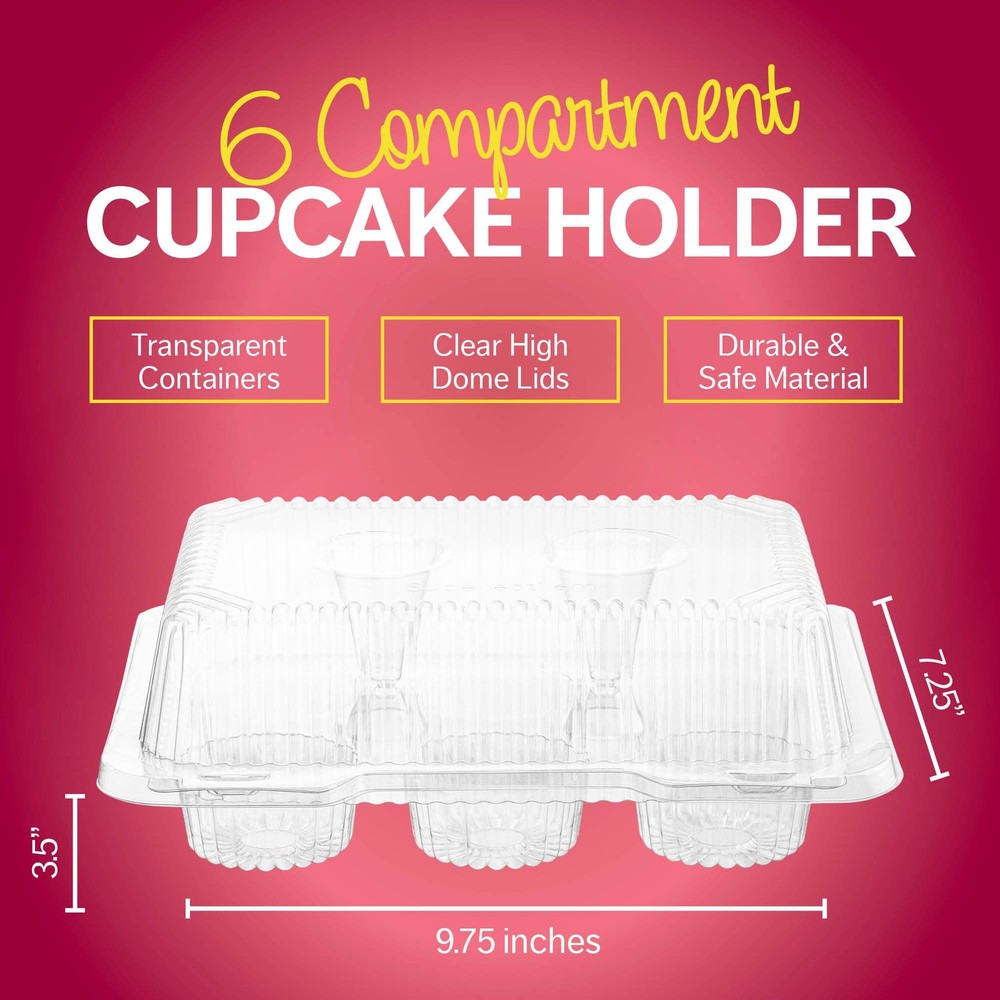 Plastic Cupcake Containers Boxes | 6 Compartment – 42 Pack | Disposable High ...
