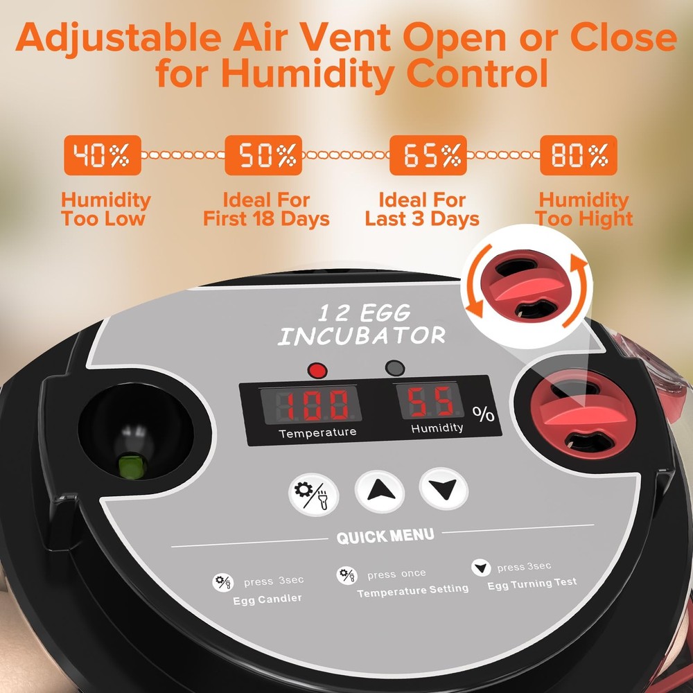 Incubator with Automatic Egg Turning and Humidity Control, Incubators for Hat...
