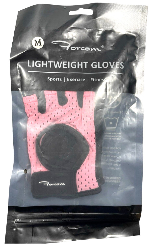 Forcom Lightweight Workout Gloves - 1 Pair - Breathable - Pink - Medium - NEW