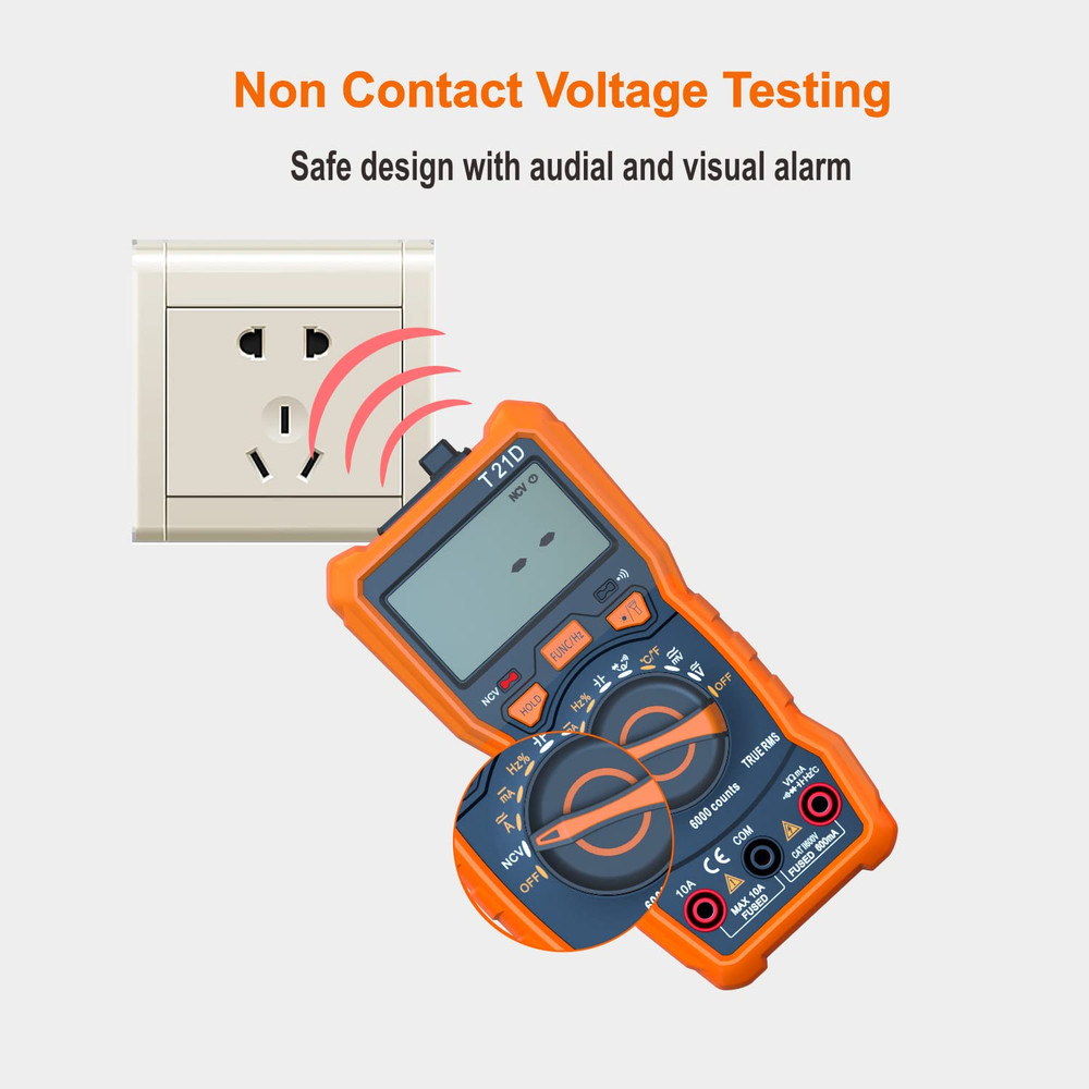 Auto-Ranging Digital Multimeter, TRMS 6000 Counts AC DC Voltmeter Ohm Volt Amp M