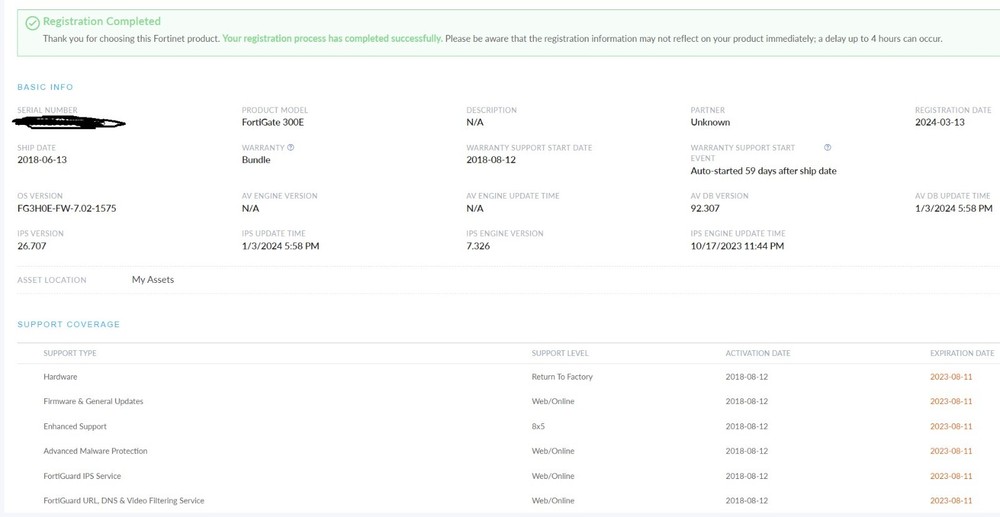 FortiGate FG-300E Network Security-Firewall "unregistered"