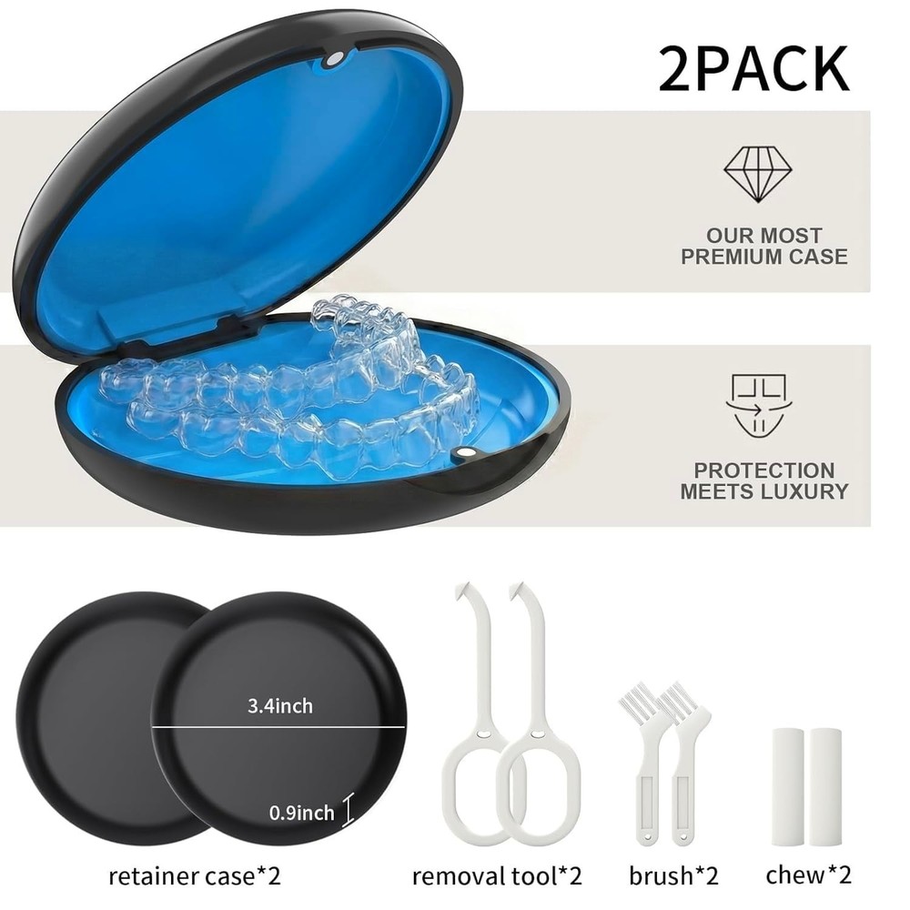 2 Pack Retainer Case, Compatible with Invisalign, Cute Orthodontic Slim Aligner