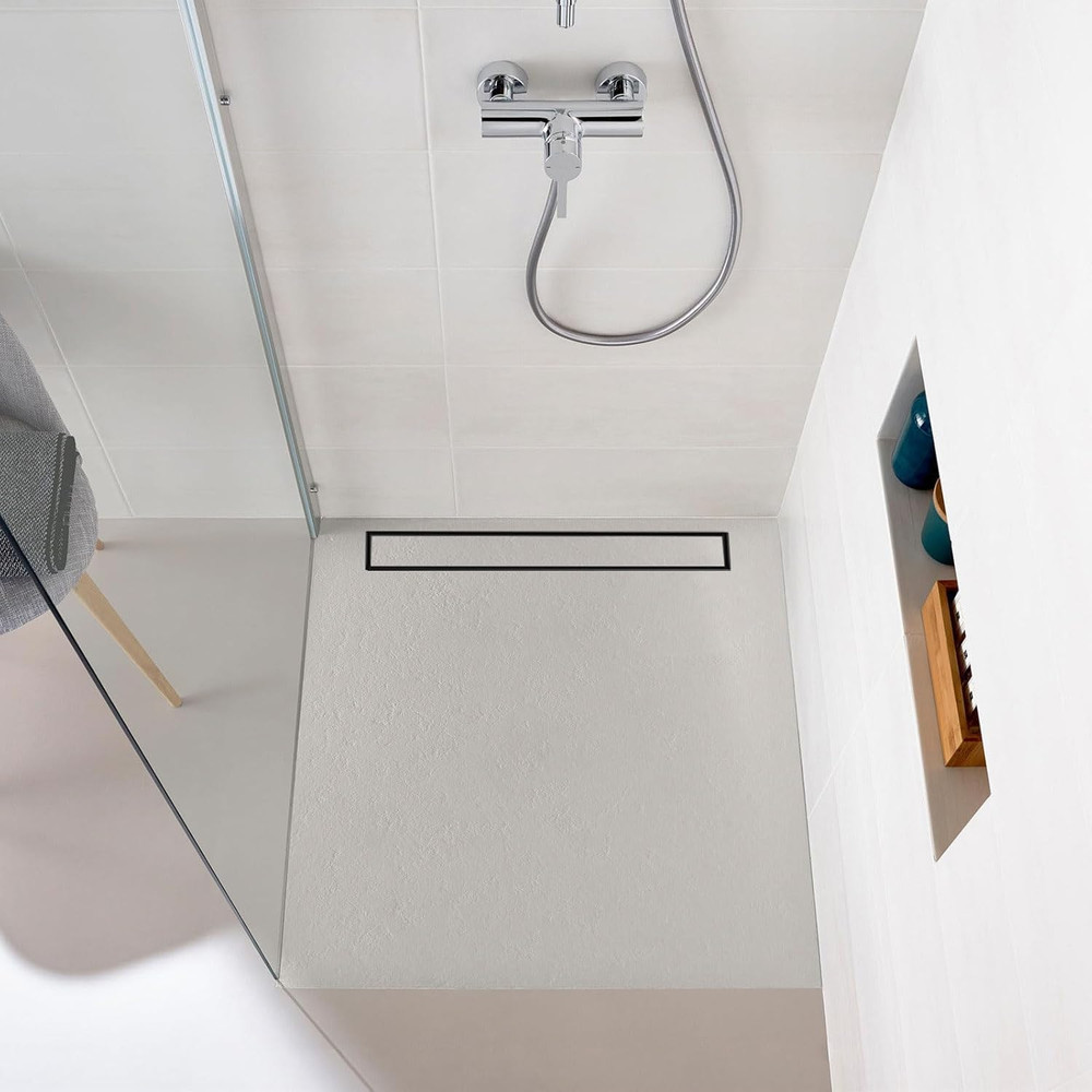 24 Inch Linear Shower Drain, Rectangle Shower Floor Drain Reversible 2-In-1 Tile