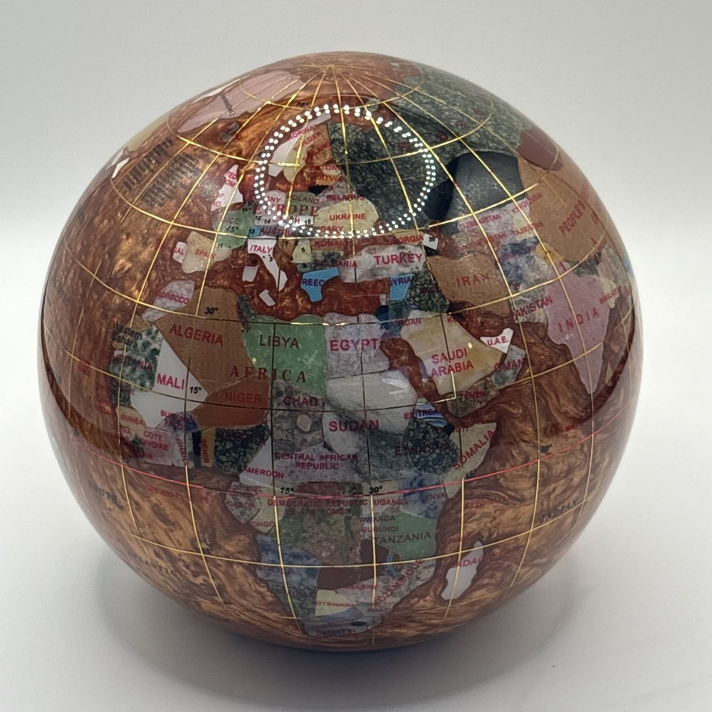 Unique Art Gemstone Globe Paperweight (Amberlite)