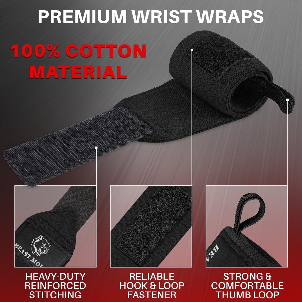 Weightlifting Wrist Wraps with Thumb Loop HeavyDuty Support for Powerlifting