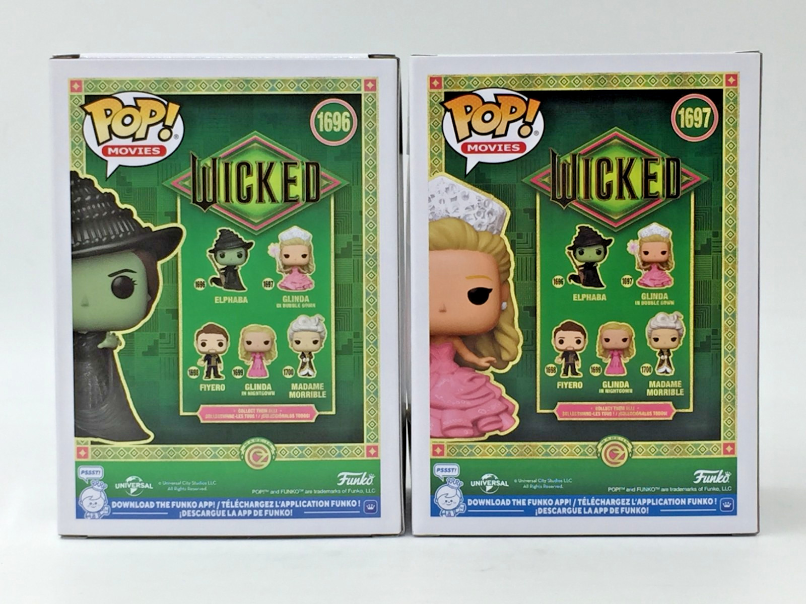 Funko Pop! Movies Wicked Elphaba #1696 Glinda in Bubble Gown #1697 Set of 2