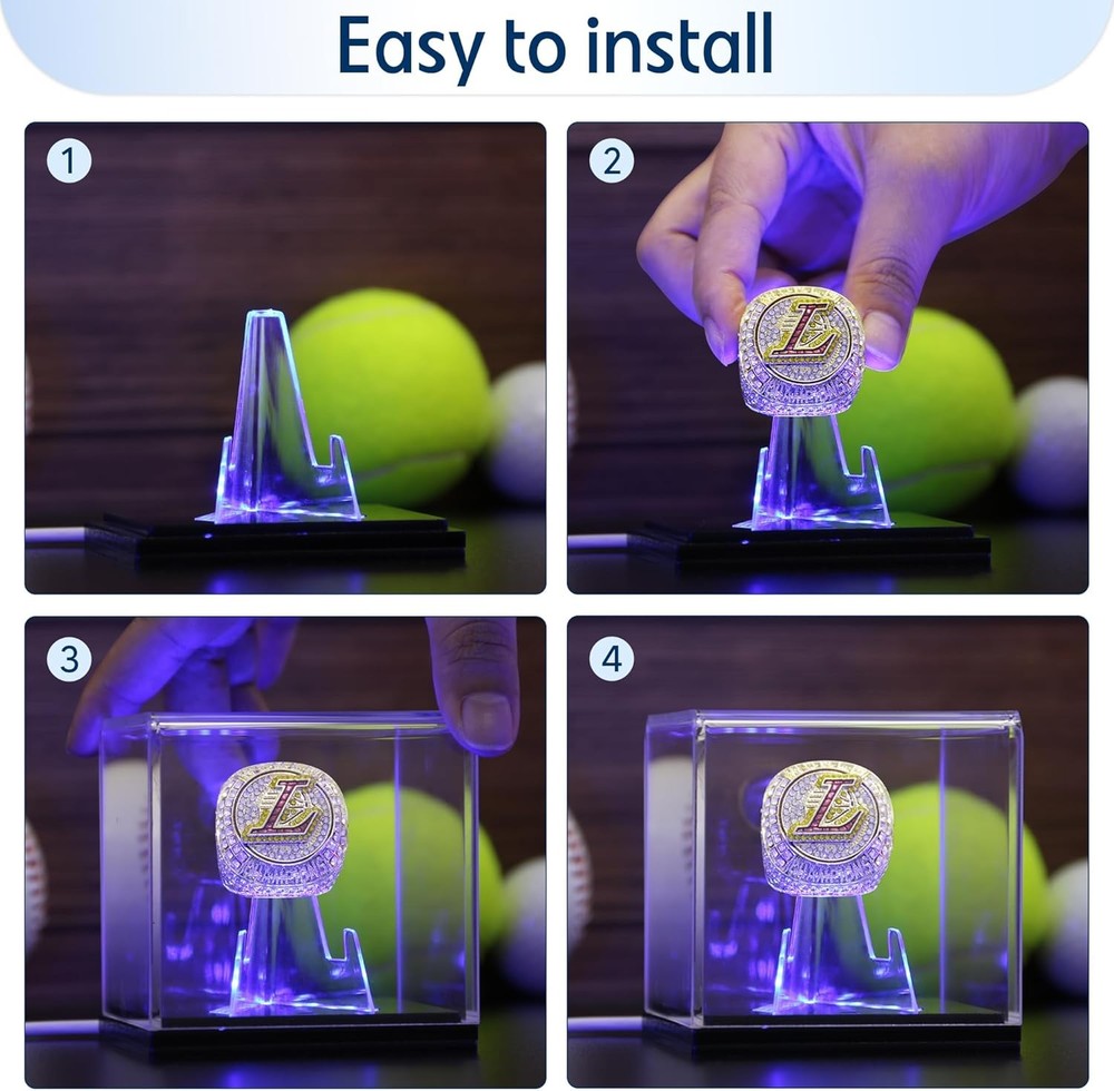 Championship Ring Display Case with Led Light, UV-Protected Clear