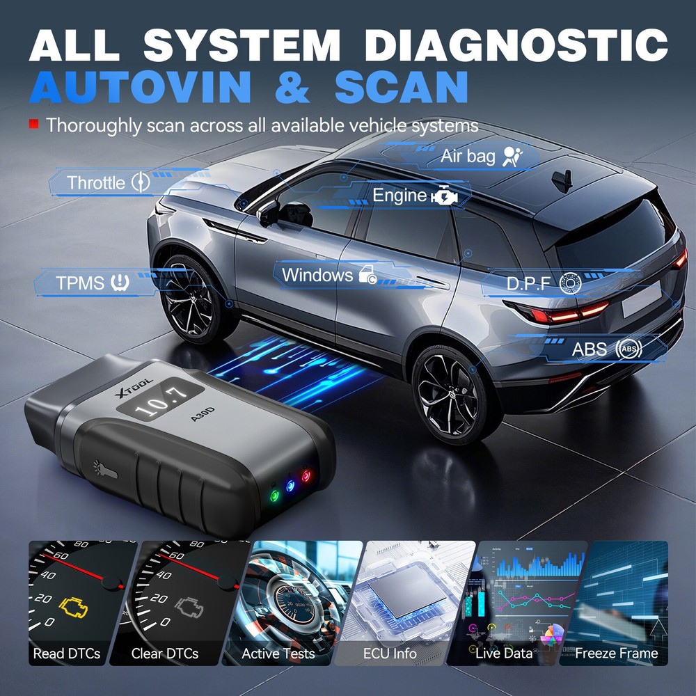 XTOOL A30D V2.0 with OBD2 Extension Cable BT Wireless Diagnostic Scanner Tool
