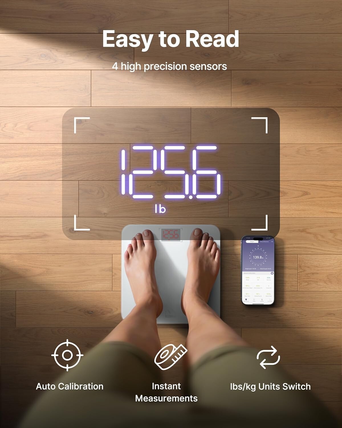 Digital Bathroom Scale for BMI Highly Accurate Smart Bluetooth Scale LCD Display
