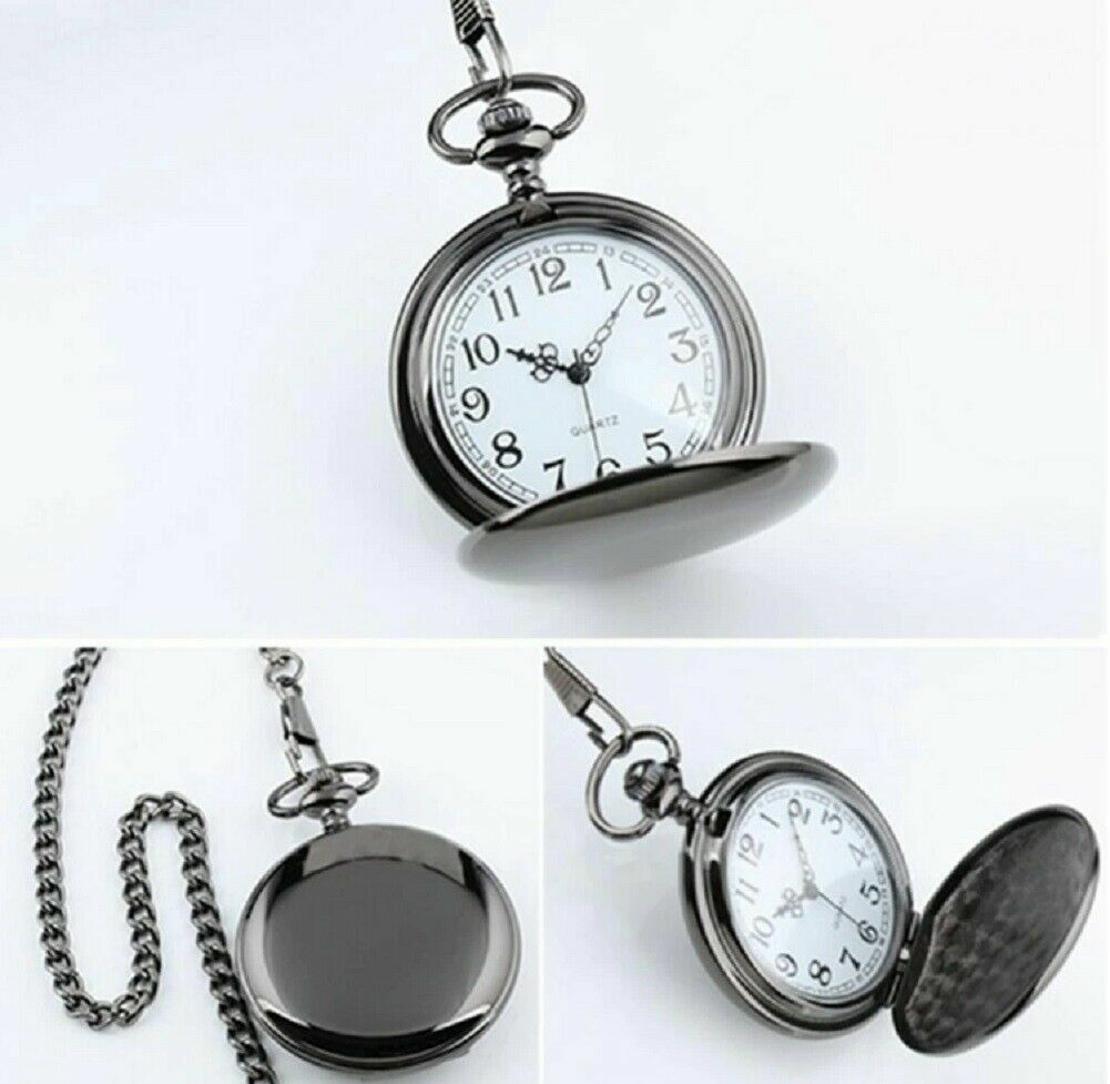 Mens Pocket Watch Quartz White Dial Stainless Steel Case Arabic Numerals Luxury