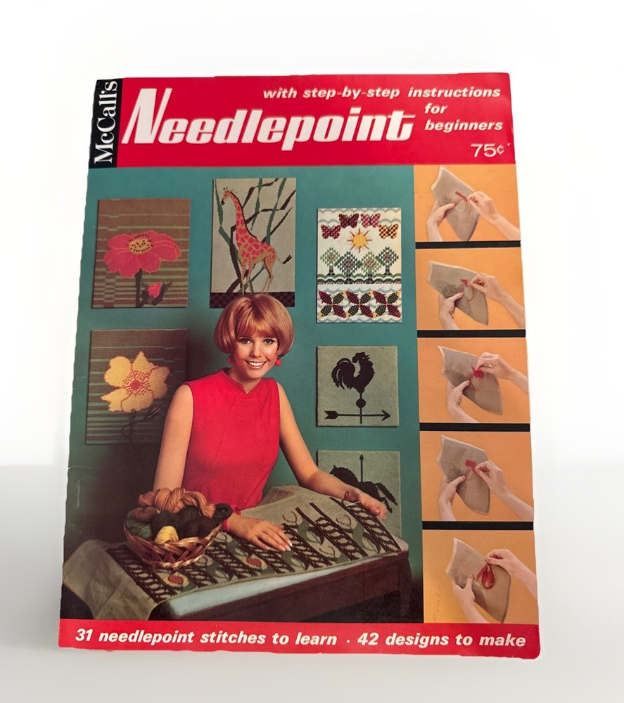 1967 McCall’s Needlepoint Step-by-Step Beginner Guide 42 Designs To Make