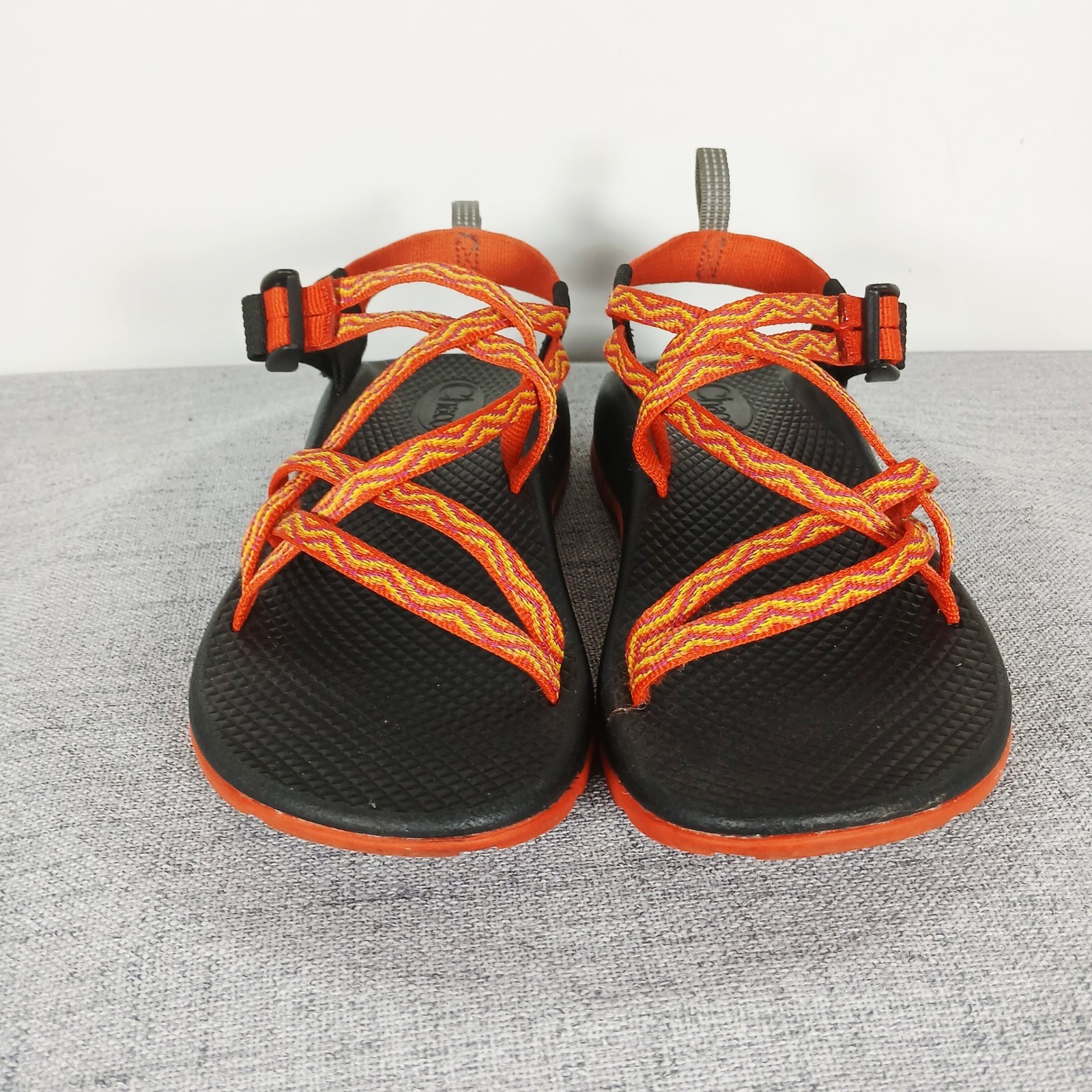 Chaco Z Cloud Womens Sandals Orange Yellow Chevron Double Strap Hiking Size 8